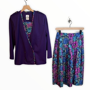 Vintage La Folie Purple Floral skirt‎ Set Size 10
